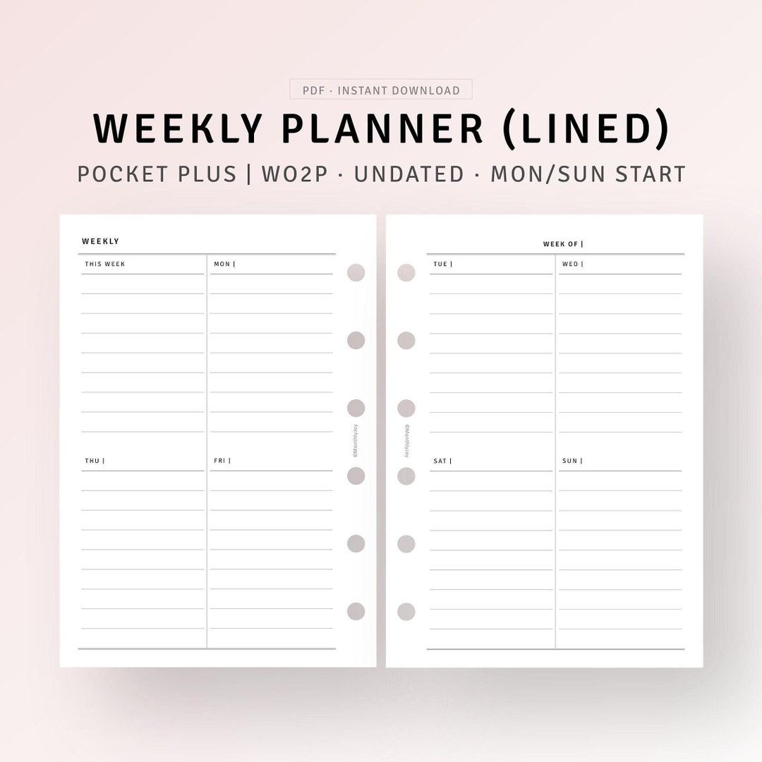 Weekly Planner PDF Pocket Plus Inserts Printable Week on Two Pages ...