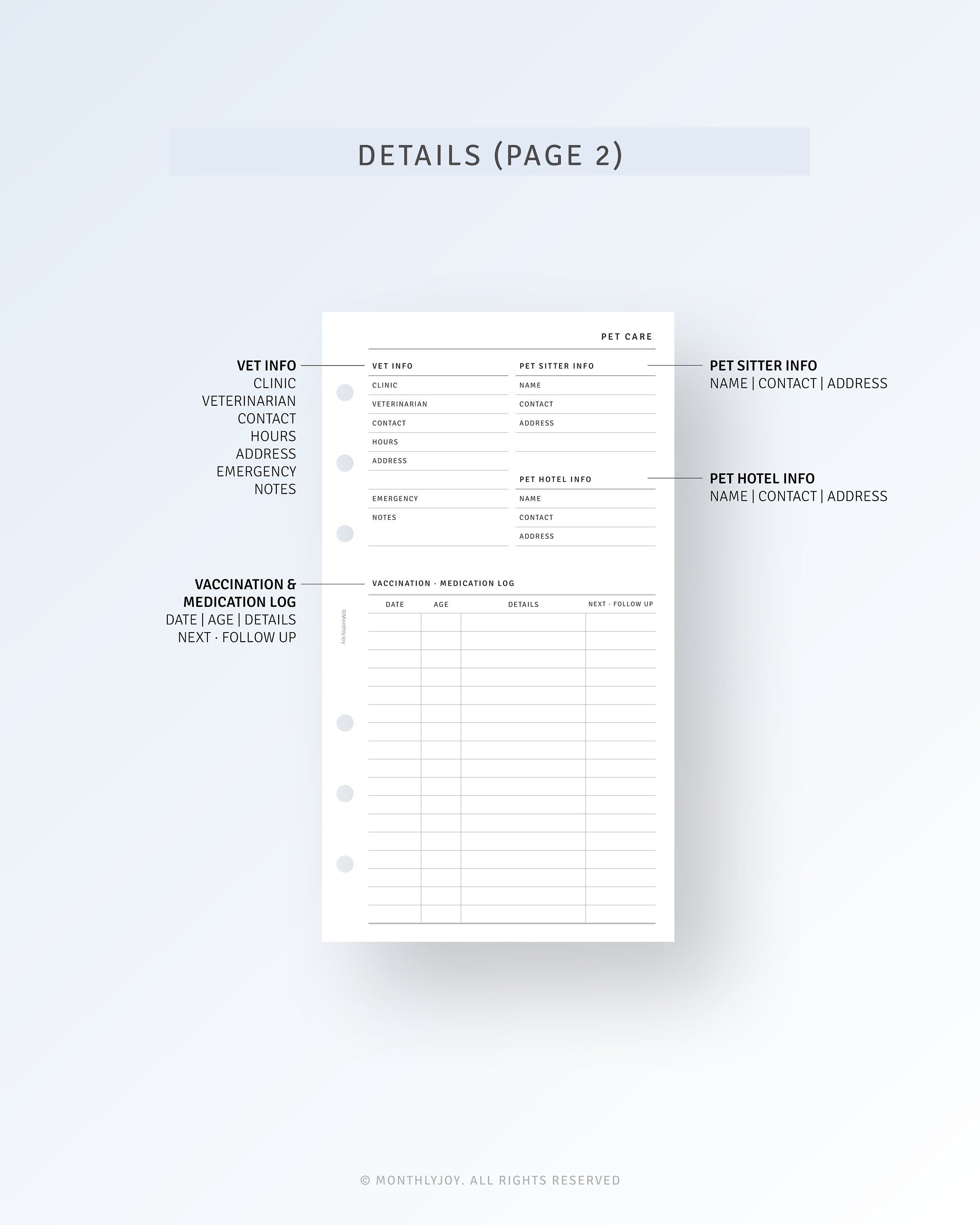PERSONAL Pet Planner Printable Dog Care Tracker, Cat Lover Planner ...