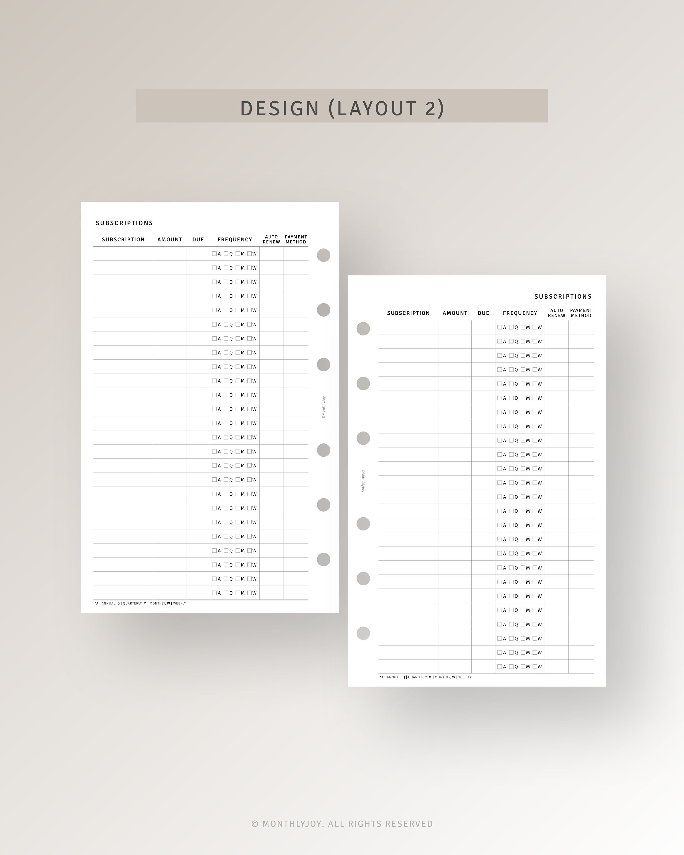 Subscription Tracker With Checklist FC Compact Ring Printable ...