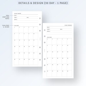 30 Day Countdown Tracker Printable Personal Size Inserts, 60 Day ...