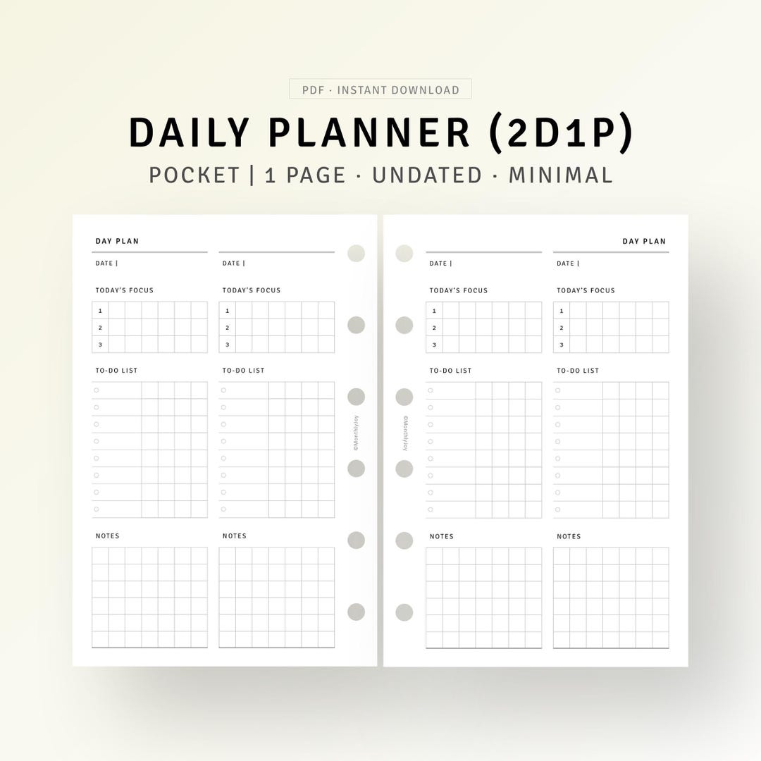 2 Days on 1 Page Pocket Size Inserts Printable Daily Planner, Daily to ...