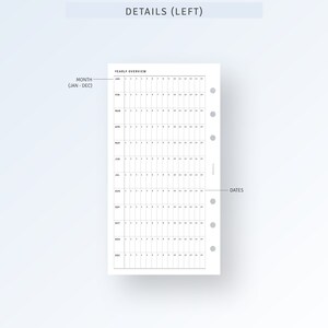 Personal Size, Year at A Glance Printable Yearly Planner Inserts Annual ...