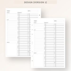 Peut inclure: Deux pages de planificateur quotidien vierges avec des sections pour l'horaire, la liste, la concentration et les notes. Les pages sont con&ccedil;ues pour &ecirc;tre utilis&eacute;es avec un planificateur &agrave; reliure &agrave; disques.