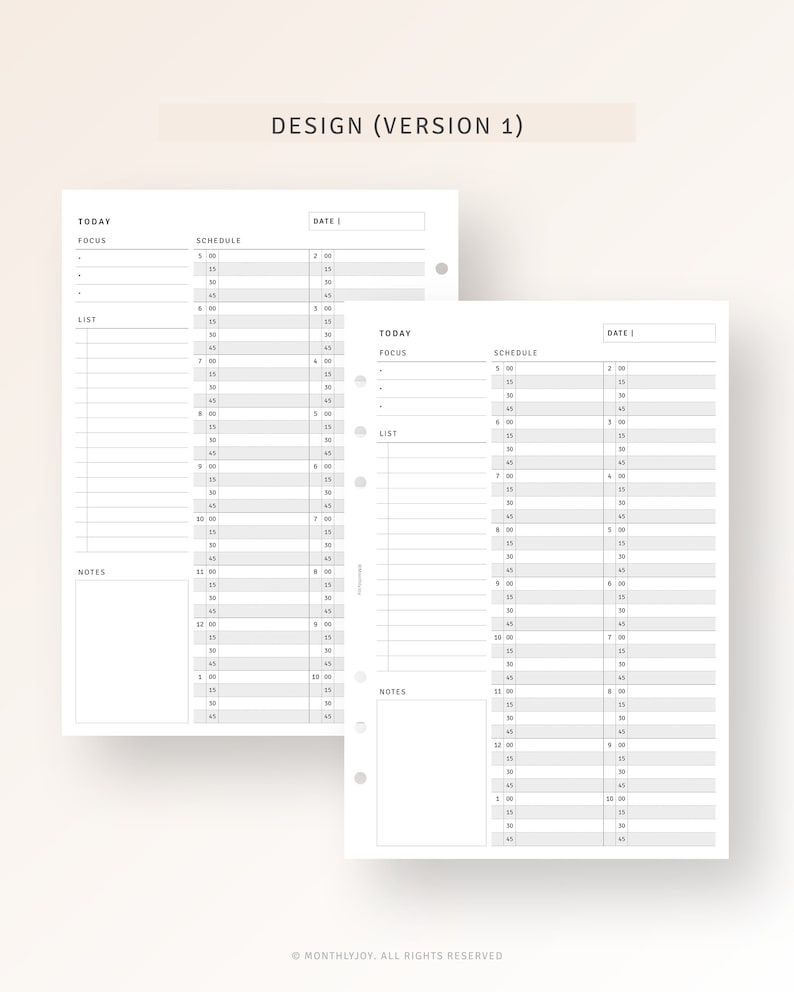 Peut inclure: Deux pages de planificateur quotidien vierges avec des sections pour l'horaire, la liste, la concentration et les notes. Les pages sont con&ccedil;ues pour &ecirc;tre utilis&eacute;es avec un planificateur &agrave; reliure &agrave; disques.