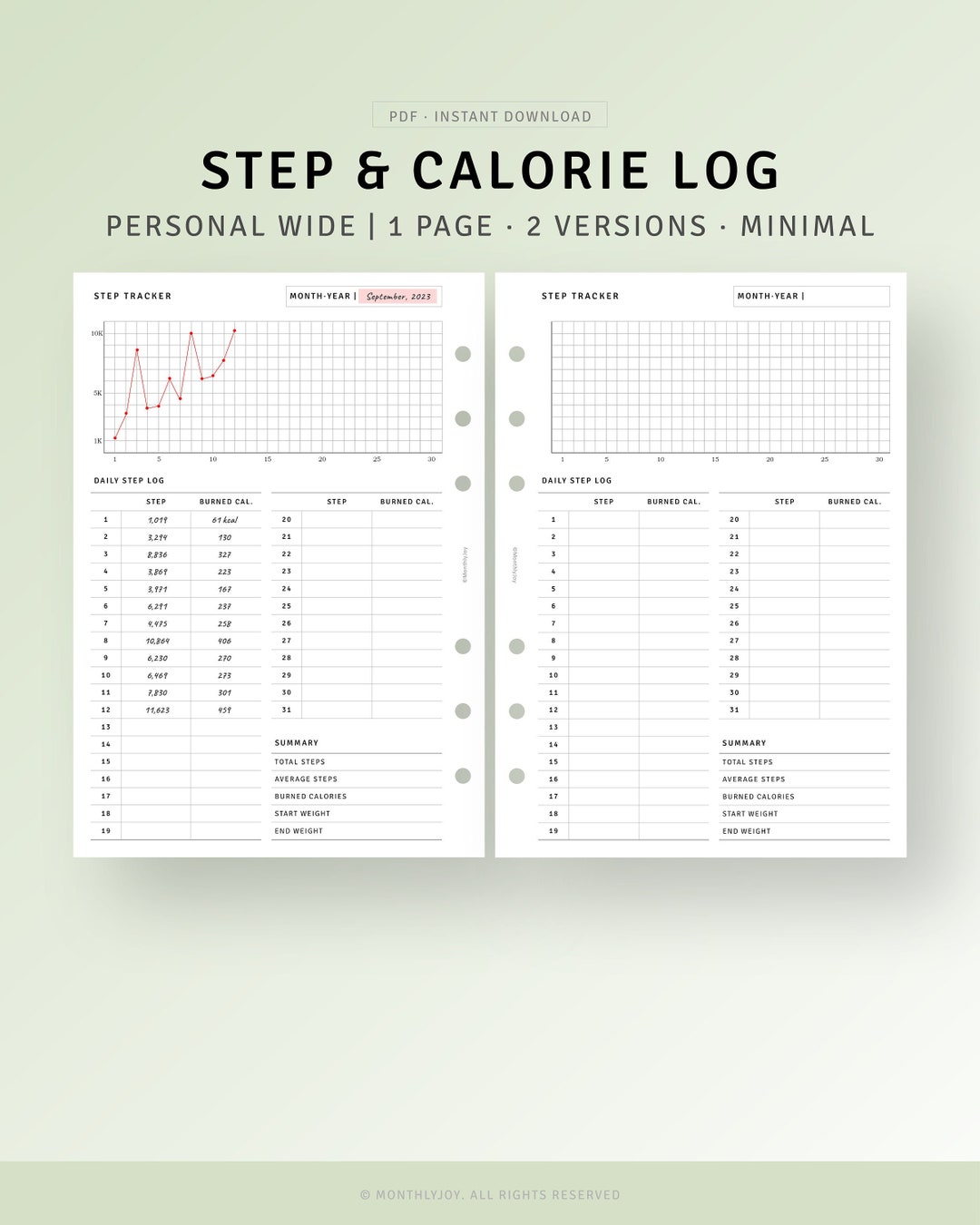 Walking Log Journal Printable Personal Wide Inserts, Step Log Tracker ...