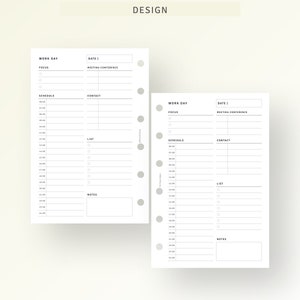 Work Day Planner Pocket Ring Inserts Printable Employee Task Organizer ...