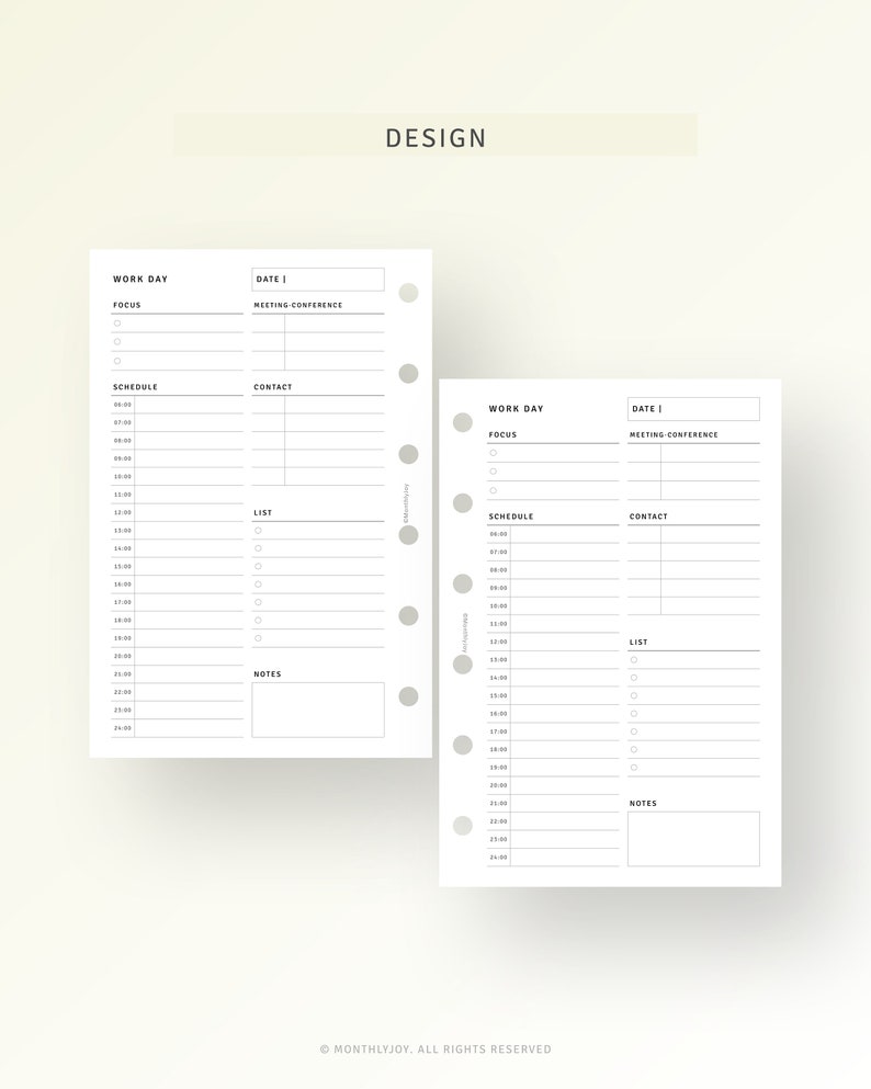Work Day Planner Pocket Ring Inserts Printable Employee Task Organizer ...