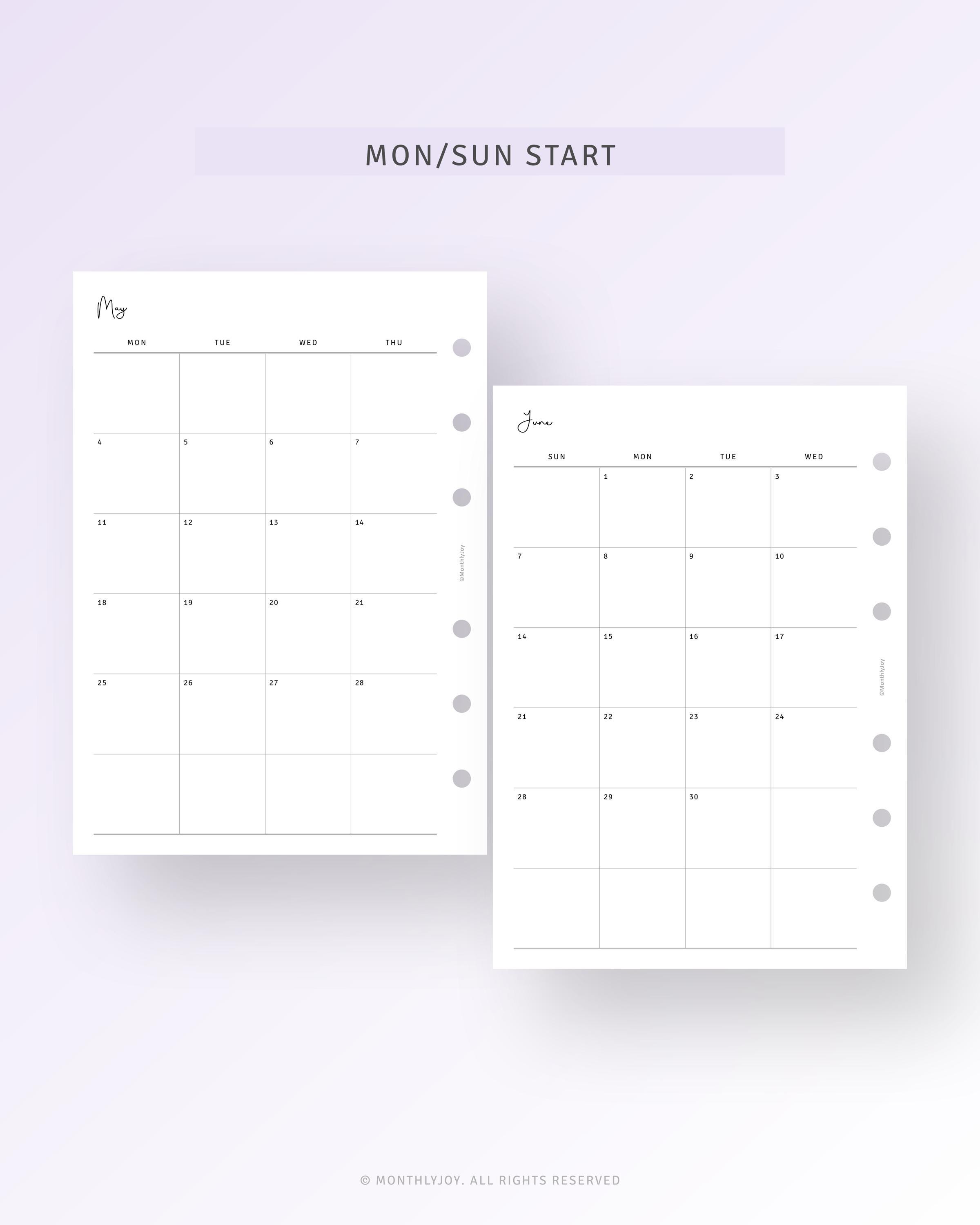 2026 Monthly Planner Printable Dated Calendar A6 Inserts Refills ...