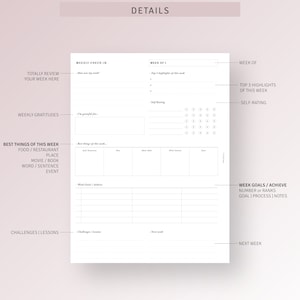 Weekly Reflection Template Printable HP Classic Inserts, Week in Review ...