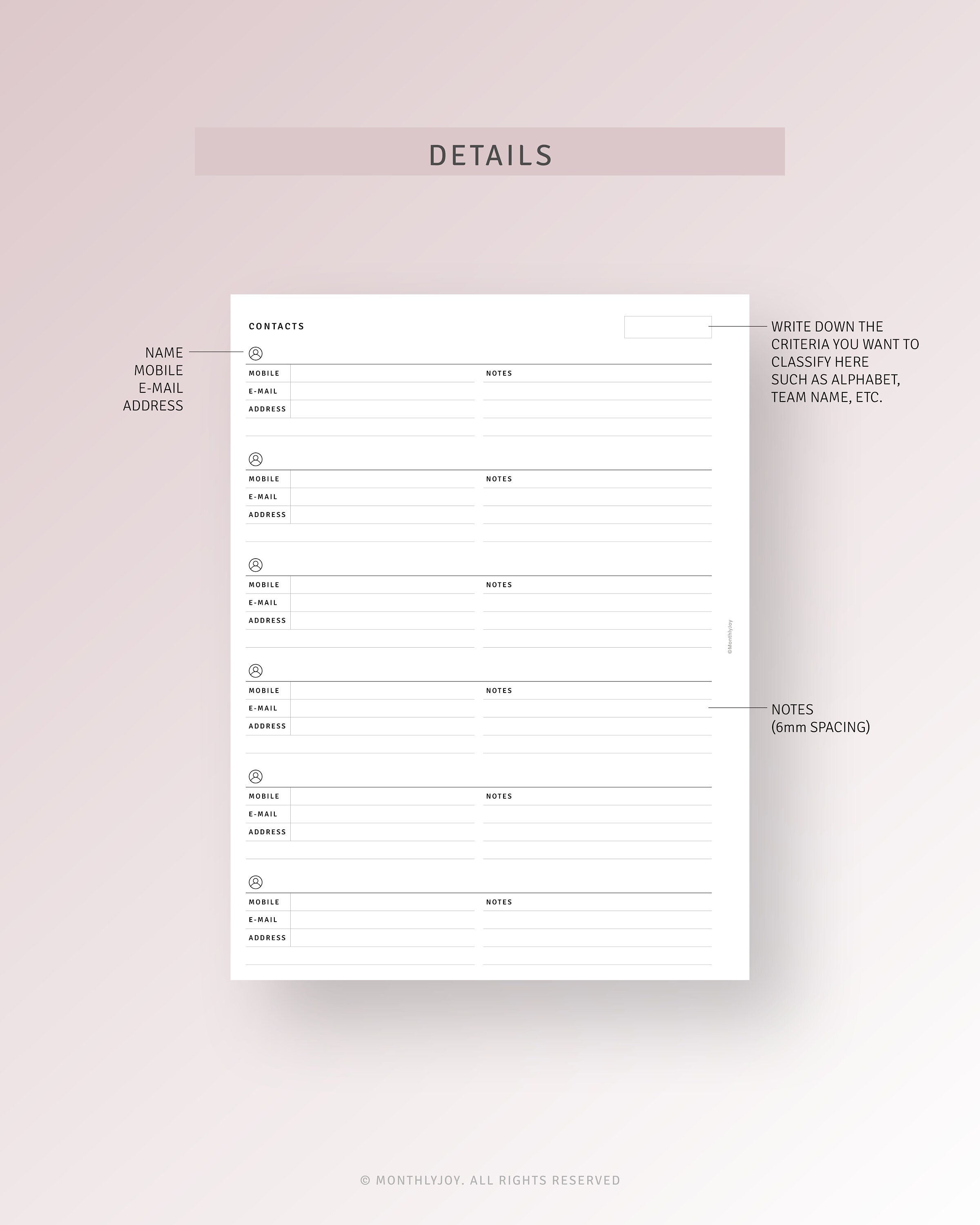 Contacts List Printable HP Classic Inserts, Work Email List, Address ...