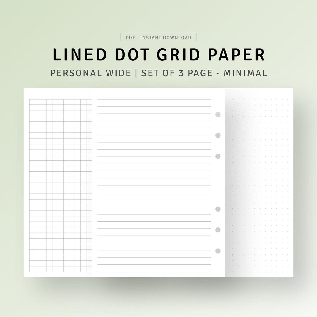 Notes Taking Printable Personal Wide Inserts, Lined Dot Grid Paper ...