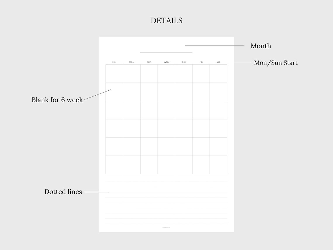 Leere Kalender Seite druckbare leere Kalender PDF  Etsy