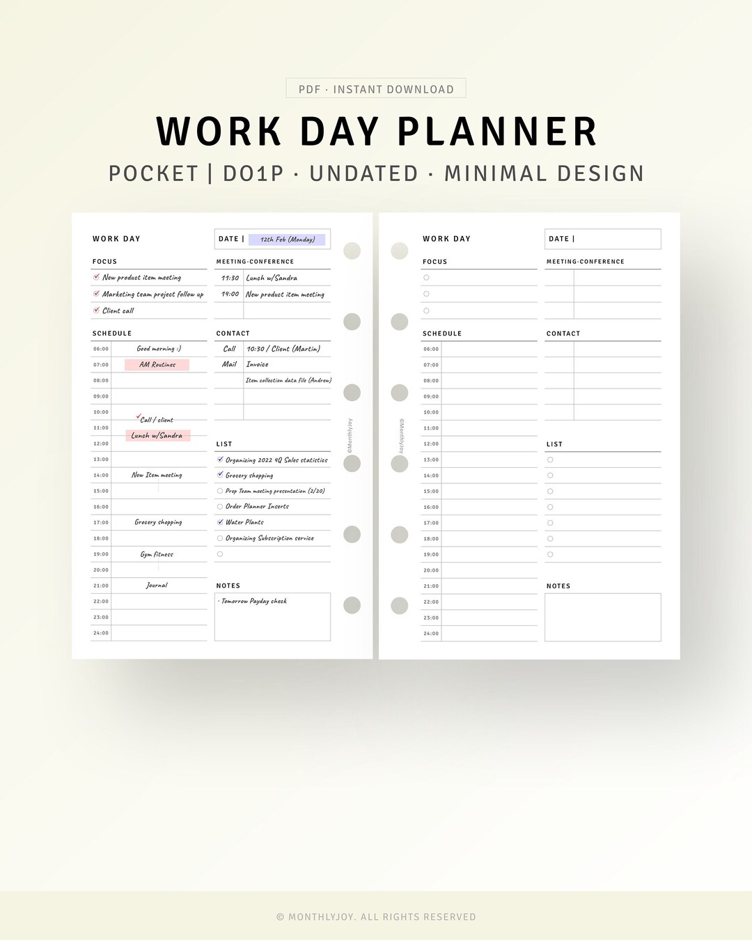 Business Planner Pocket Size Inserts Printable Employee Task Etsy