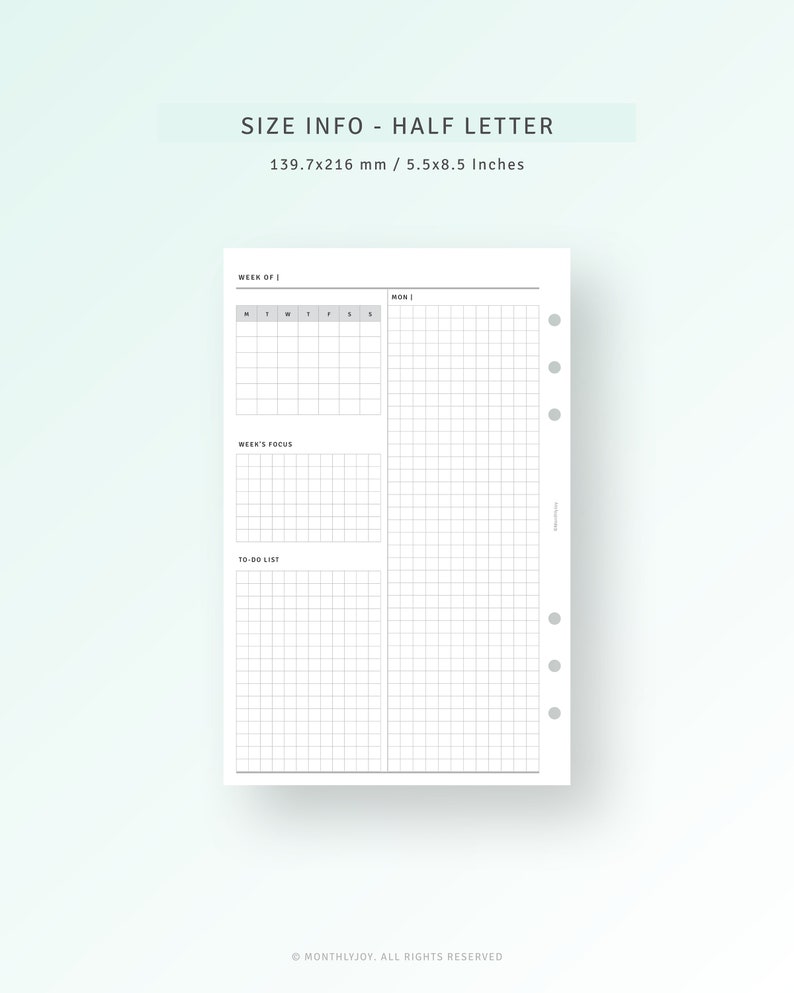 Week on 4 Pages Half-letter Planner Printable With Calendar, Undated ...