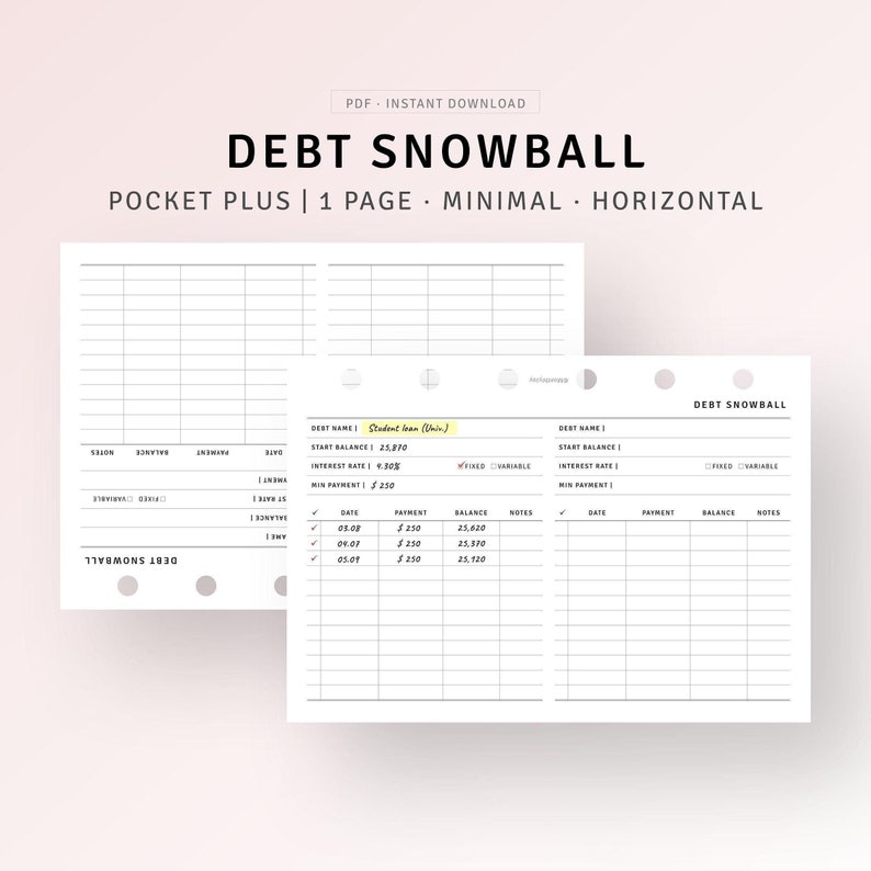 Snowball Structured Notes Debt Snowball Printable Pocket Plus Inserts, Student Loan Payoff ...