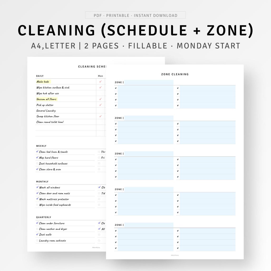 EDITABLE Printable Cleaning Schedule Template A4 Letter Weekly Daily ...