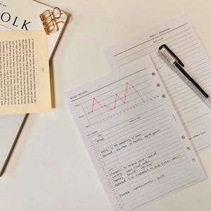 Puede incluir: Un rastreador de estado de &aacute;nimo con un gr&aacute;fico de l&iacute;nea roja que muestra los niveles de estado de &aacute;nimo diarios. El rastreador incluye un registro diario de estado de &aacute;nimo con notas escritas a mano sobre los eventos del d&iacute;a.