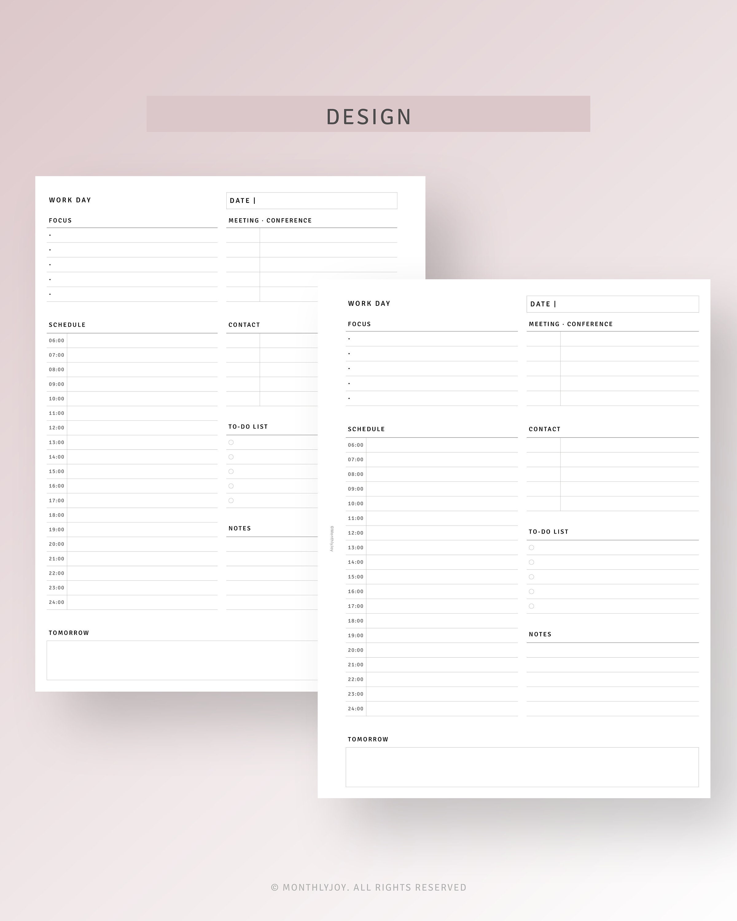 Daily Work Planner Printable HP Classic Inserts, Personal Schedule ...
