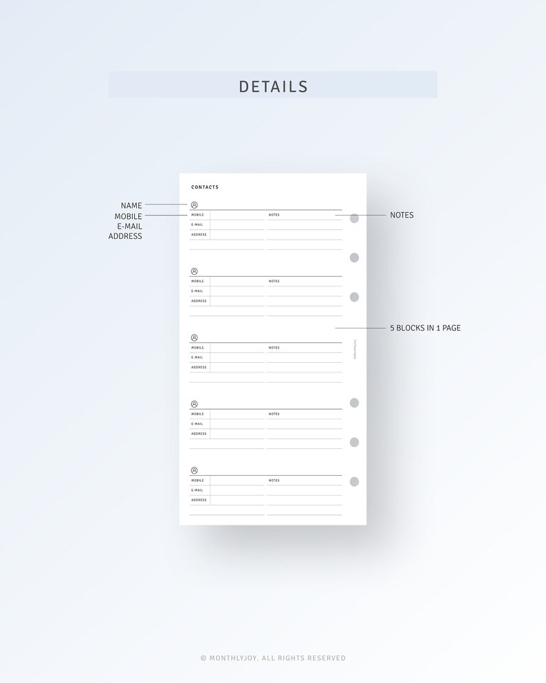 Personal Contacts List Sheet Printable Emergency Contacts - Etsy