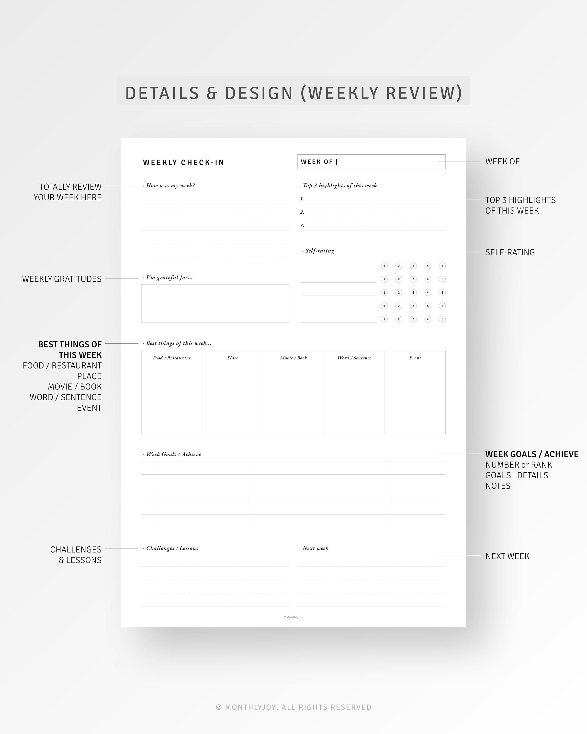 Free Weekley Review.pdf Daily Reflection Weekly Review A4, Letter Binder Printable Monthly ...