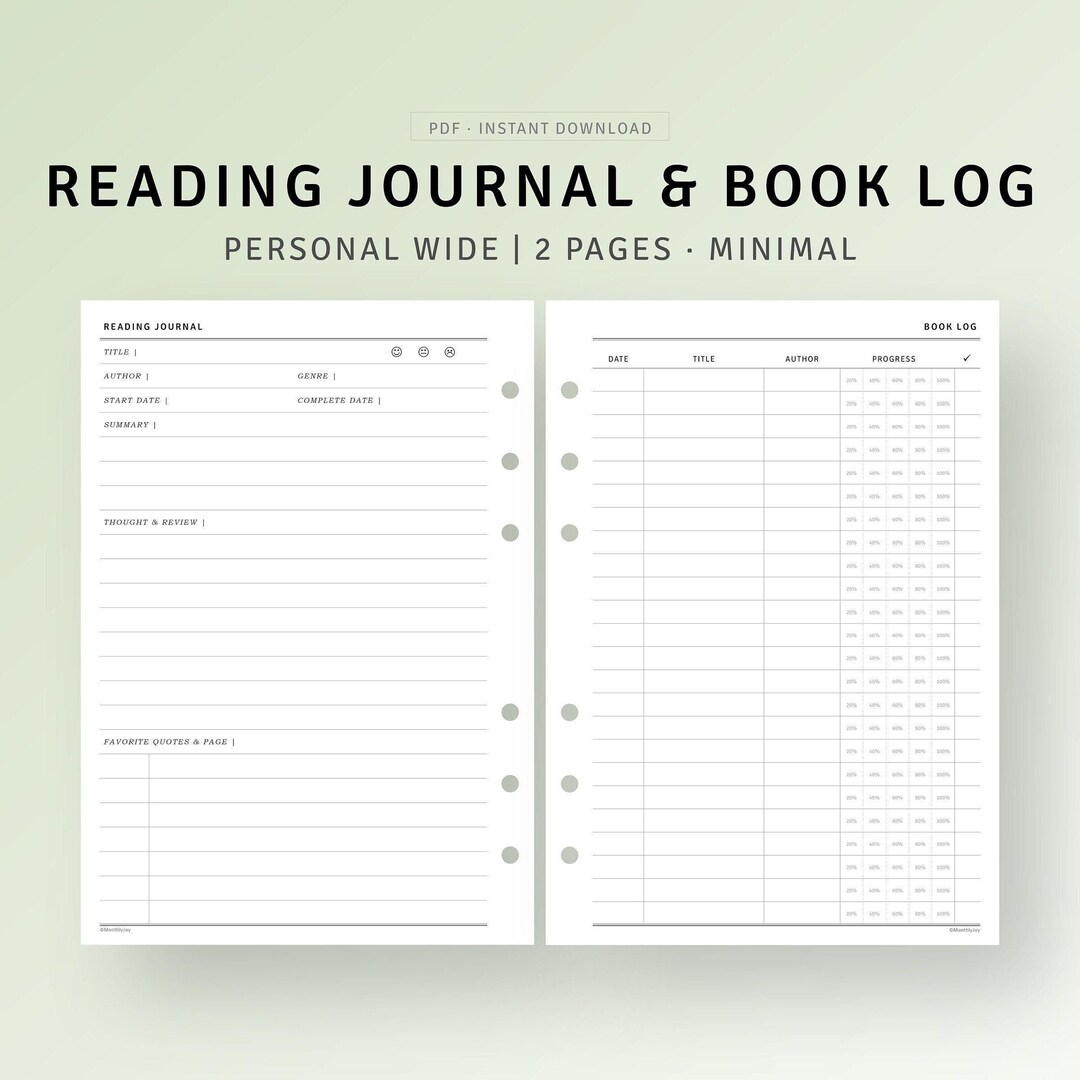 Reading Journal Template Personal Wide Inserts Printable Book Shelf, Book Review Tracker Reading ...