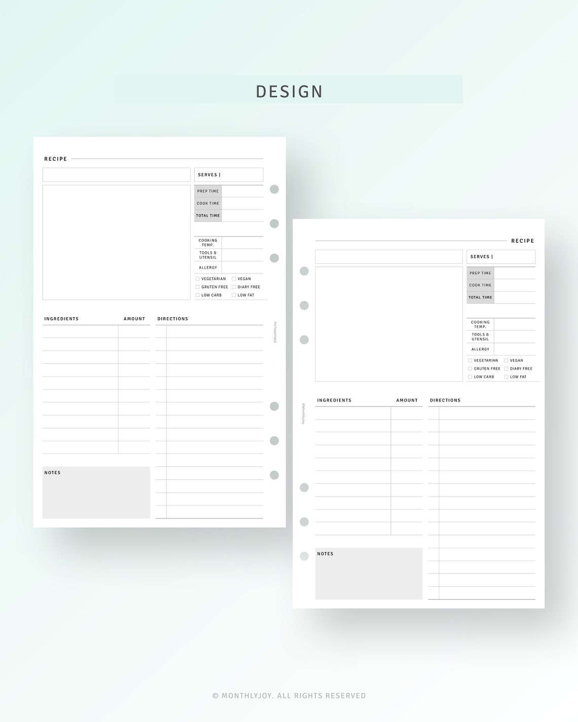 Recipe Planner Half Letter Printable Inserts Kitchen Recipe - Etsy