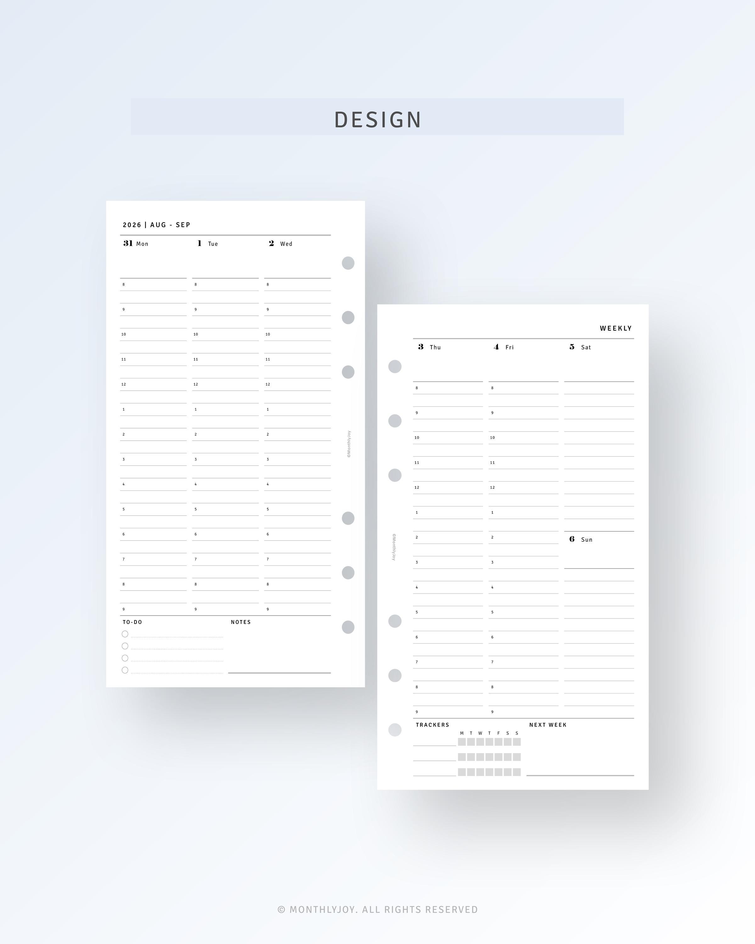 2026 Weekly Hourly Planner Personal Size, WO2P Inserts Dated Printable ...
