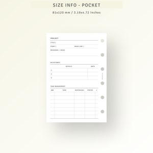 Project Tracker Printable Pocket Ring Inserts, Task Management List ...