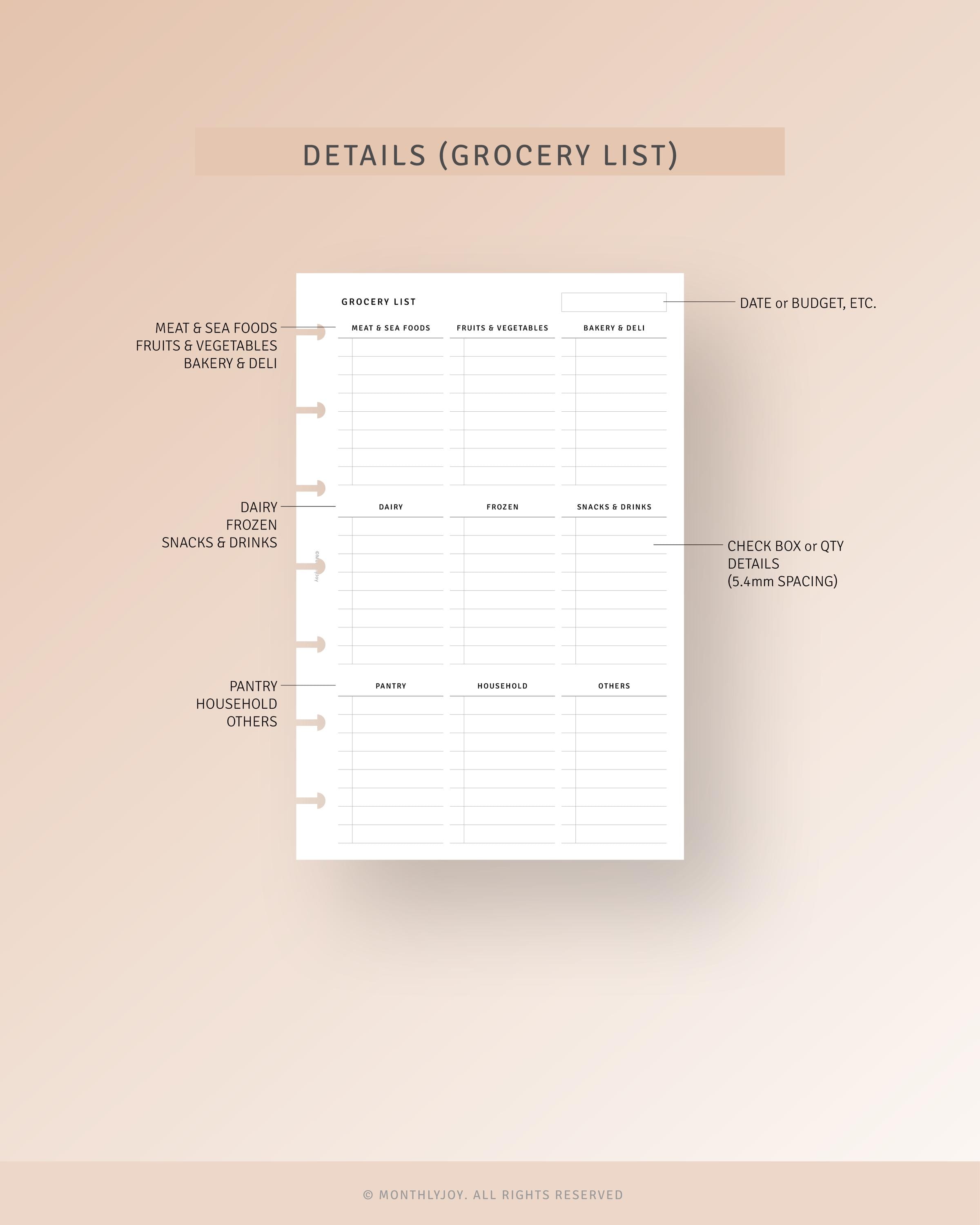 Meal Planner With Grocery List Printable HP Mini Inserts, Weekly Food ...
