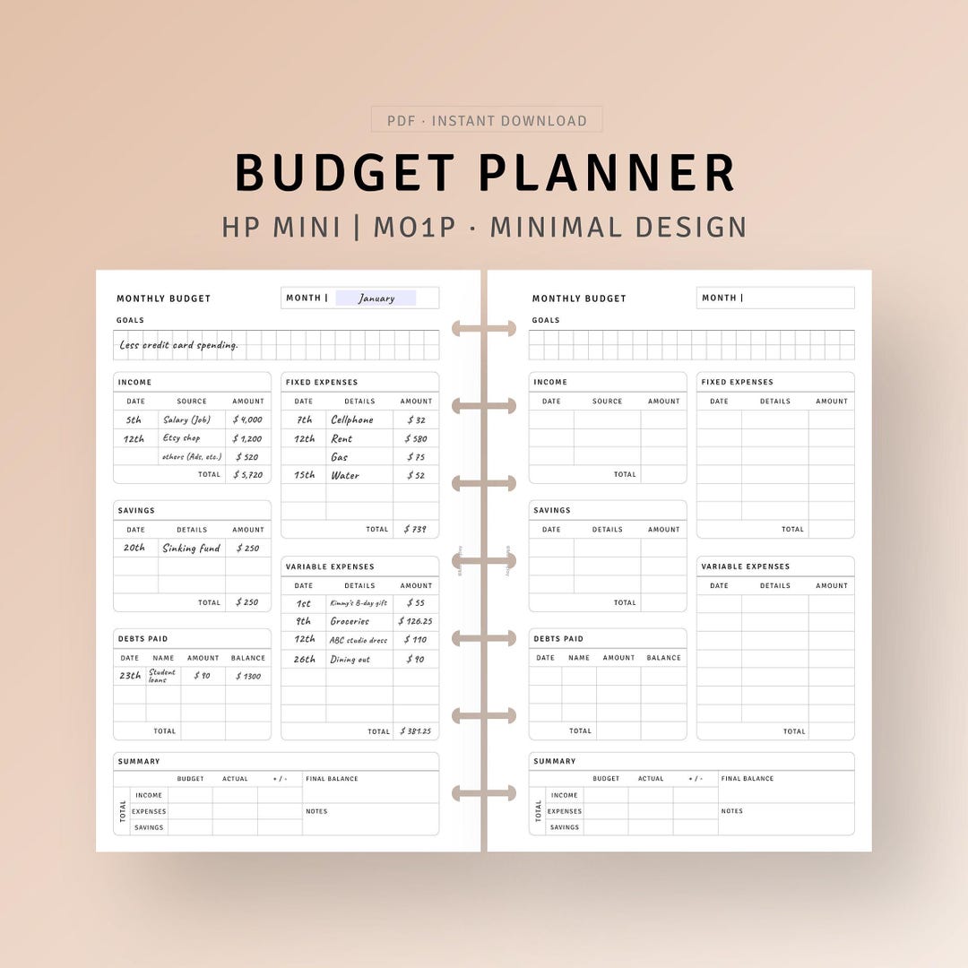 Printable Budget Planner HP Mini Inserts Finance Template, Income ...