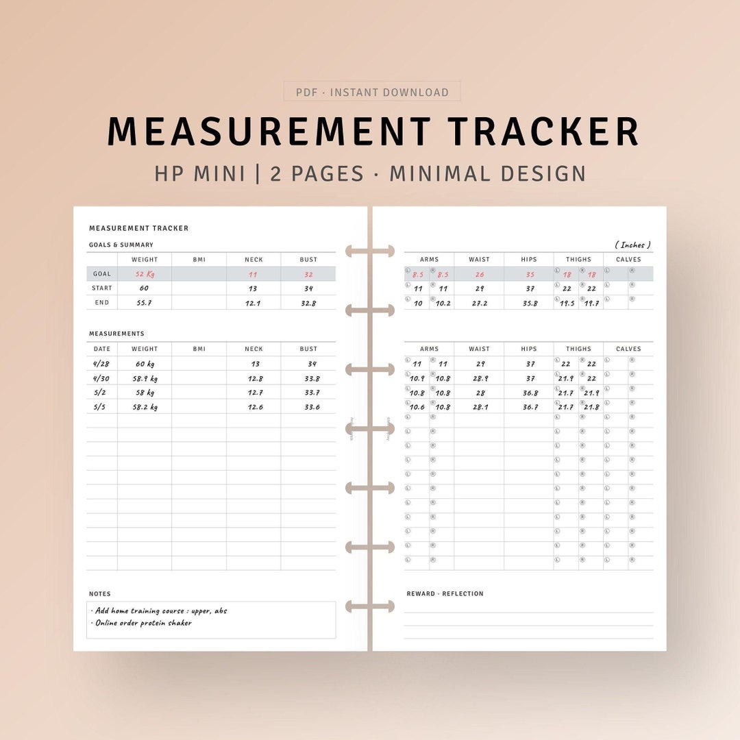 Body Measurement Tracker Printable Weight Loss Log, Health Planner ...