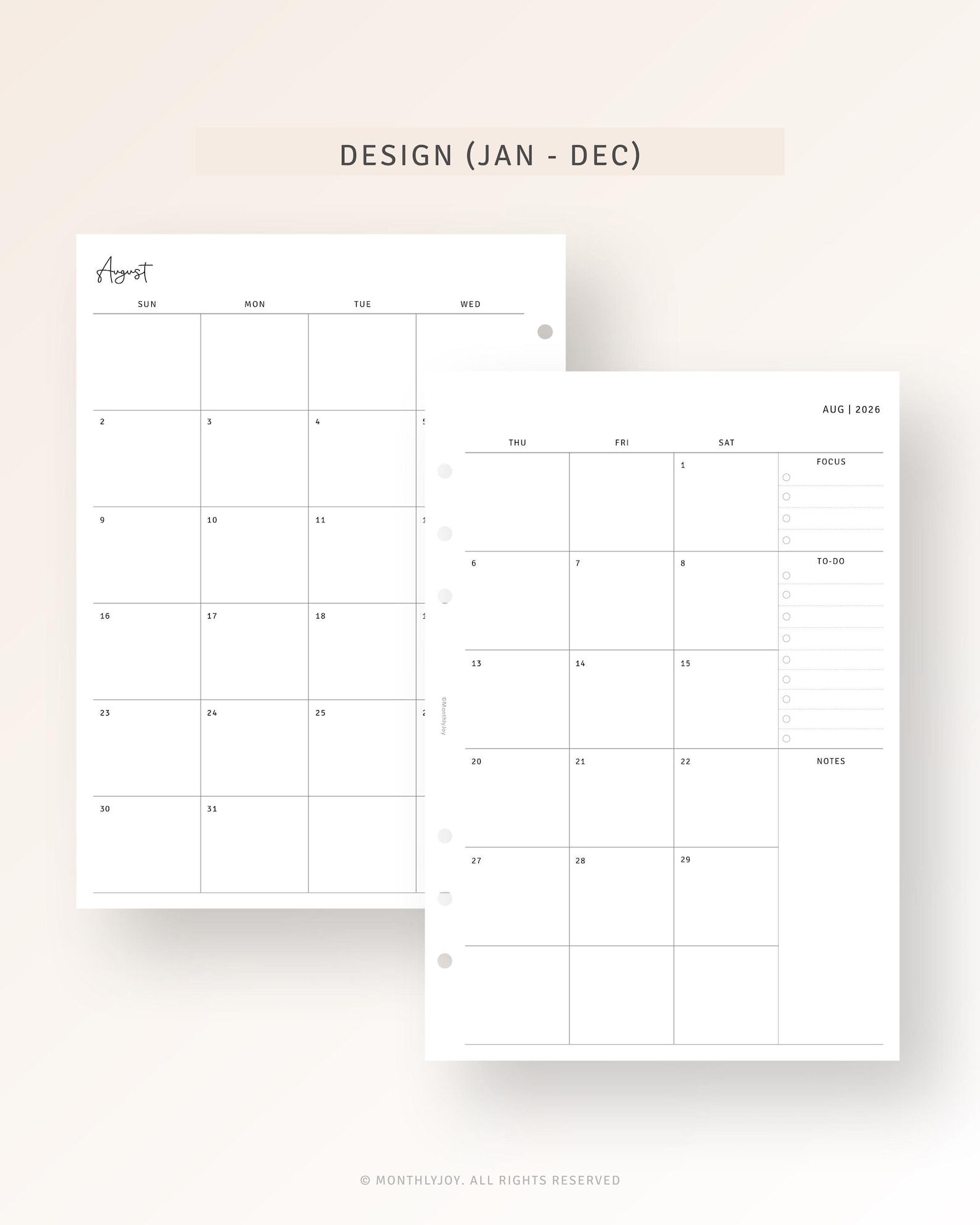 2026 A5 Monthly Planner Printable Dated Calendar Inserts Refills ...