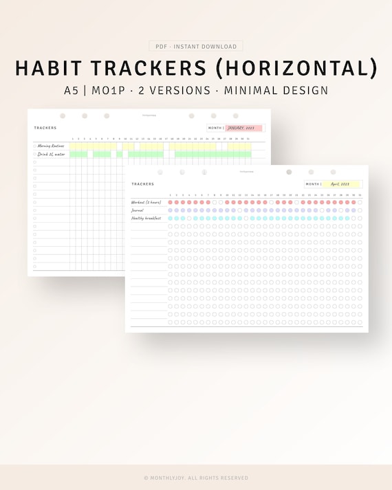 Monthly Habit Tracker Printable A5 Planner Inserts, Habit Log Template, 30 Day Routine Tracker, Simple To do list, Daily Ritual Task List