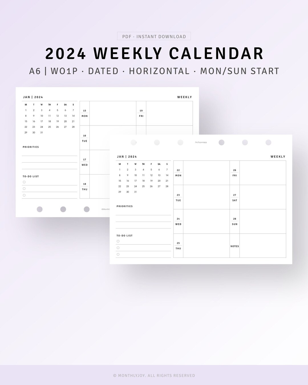 2024 Planner Weekly Calendar A6 Inserts Printable 2024 Dated Week ...