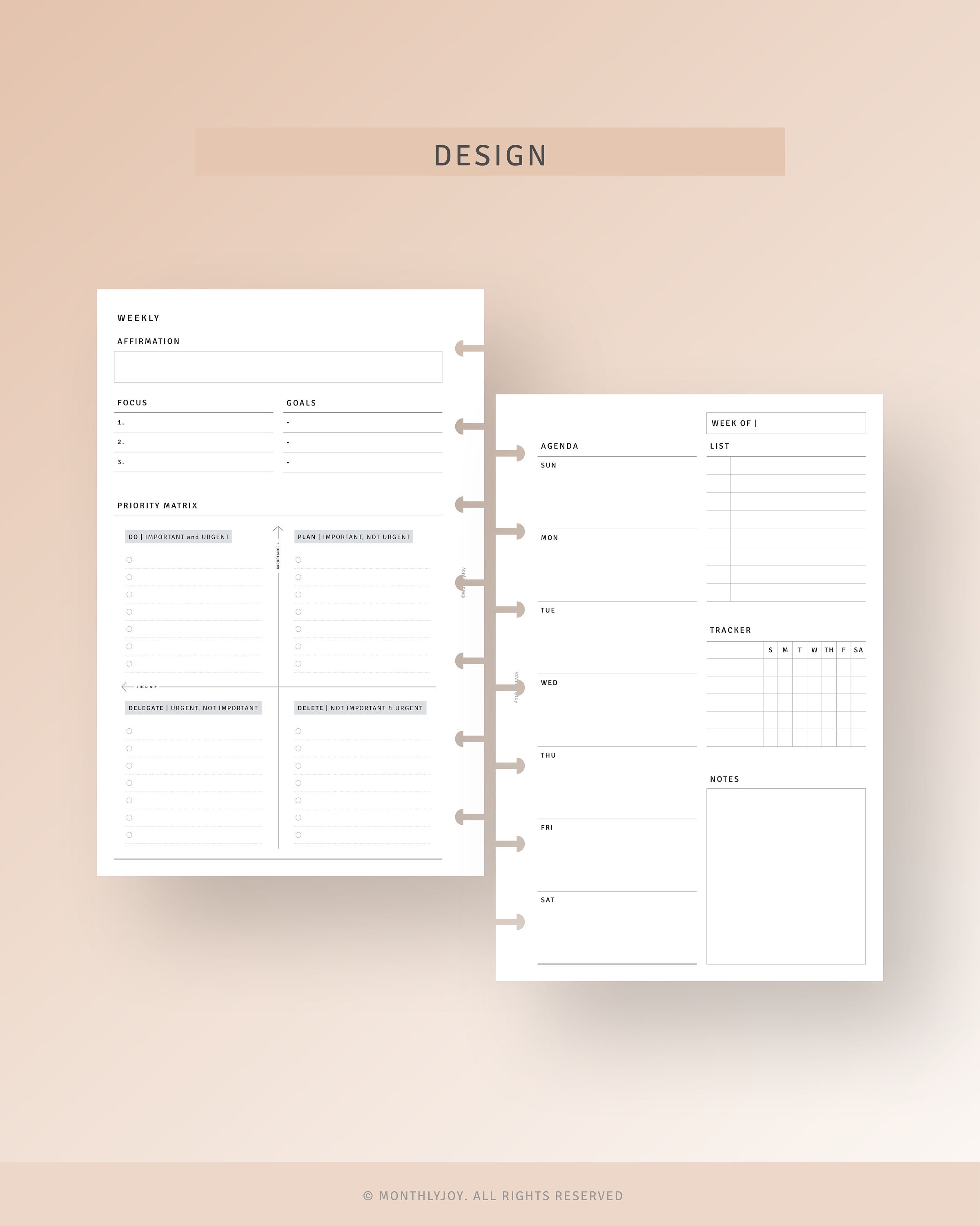 Weekly Planner + Priority Matrix HP Mini Inserts Printable Agenda ...