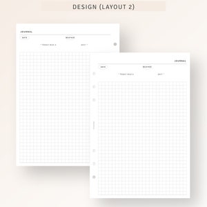 May include: Two blank journal pages with a grid pattern. The top of each page has a space for the date, weather, and a section for writing "Today was a..." The pages are designed for use in a disc-bound planner.