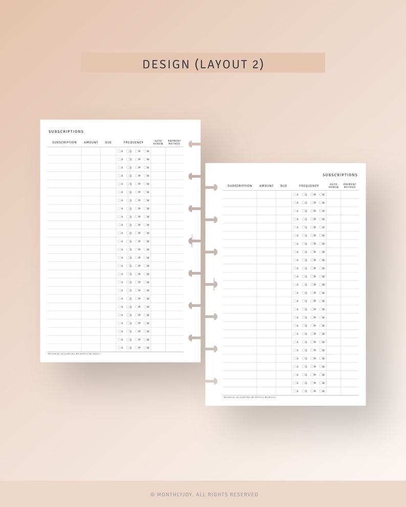 Subscription Tracker HP Mini Printable Inserts, Membership Payment Bill ...