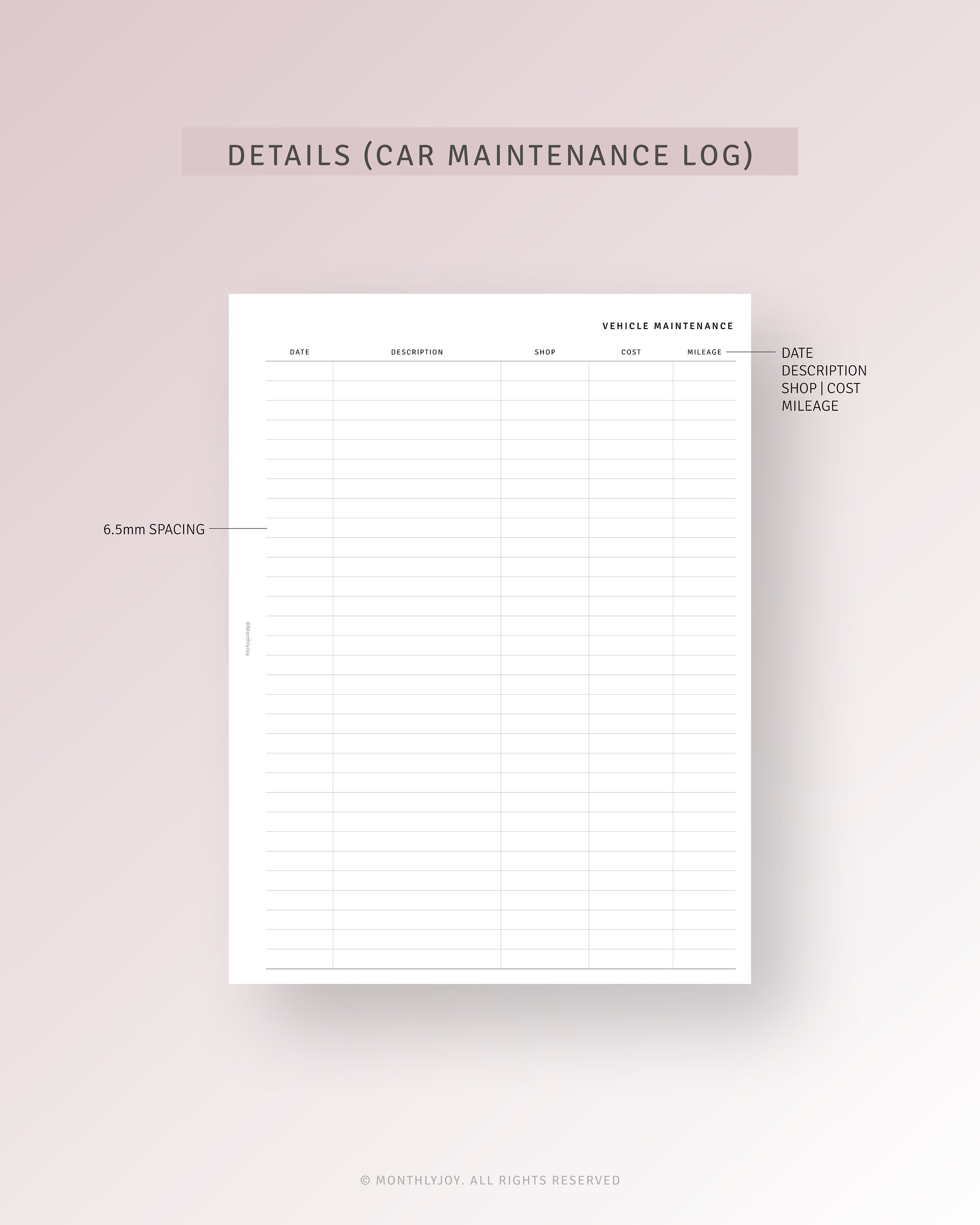 Car Maintenance Checklist HP Classic Inserts Printable Car Repair List ...