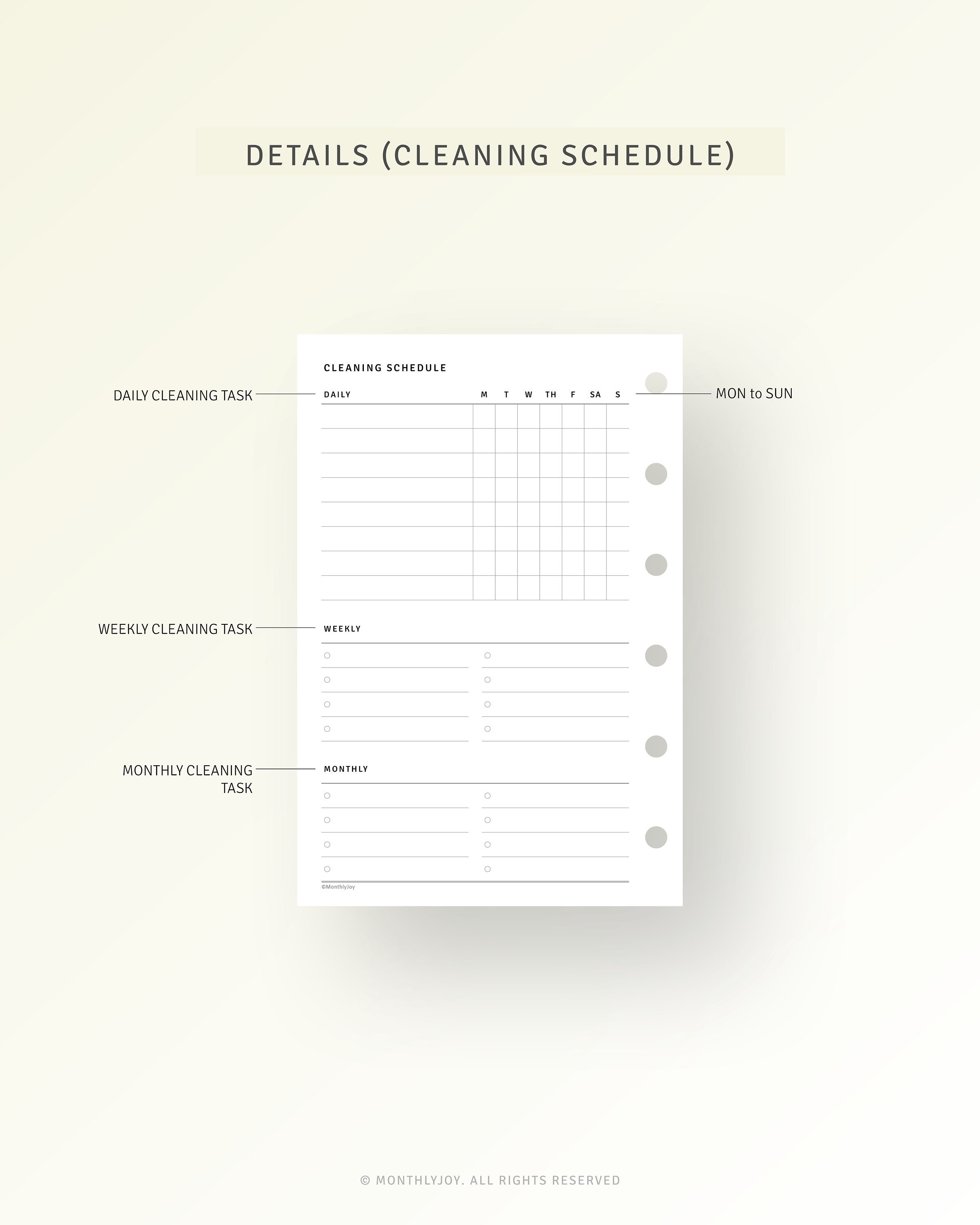 Cleaning Schedule Printable Pocket Size Inserts Cleaning Zone - Etsy