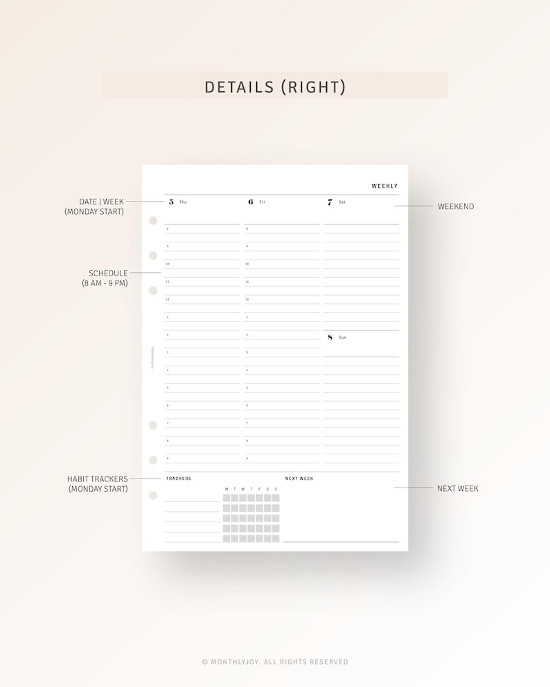 A5 Inserts, 2026 Weekly Planner Printable 2026 Dated Weekly Schedule ...