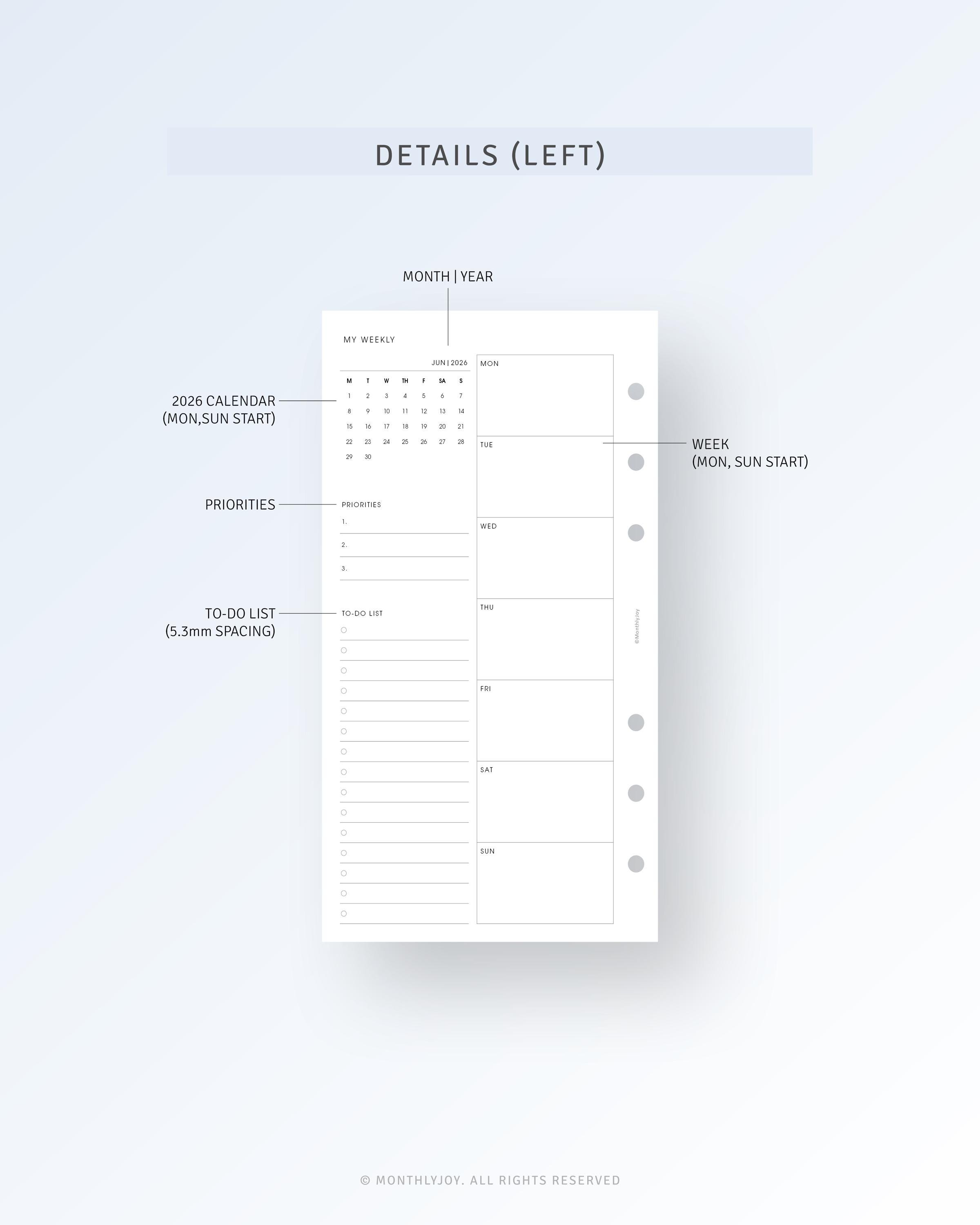 2026 Weekly Calendar Personal Size Printable Daily Schedule Organizer ...