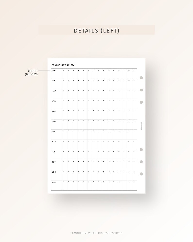 Year at A Glance A5 Planner Inserts, Undated Yearly Planner Printable ...