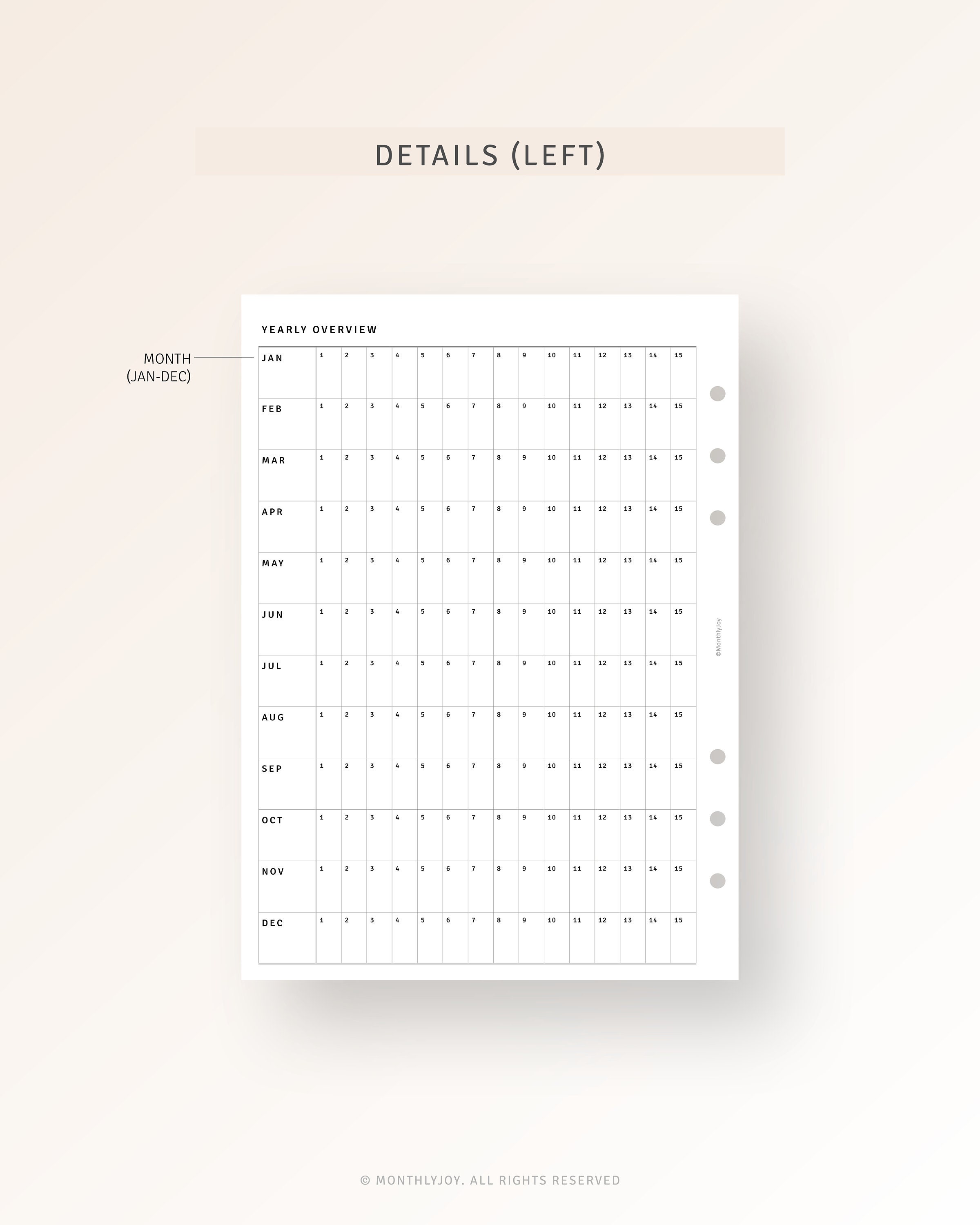 Year at A Glance A5 Planner Inserts, Undated Yearly Planner Printable ...