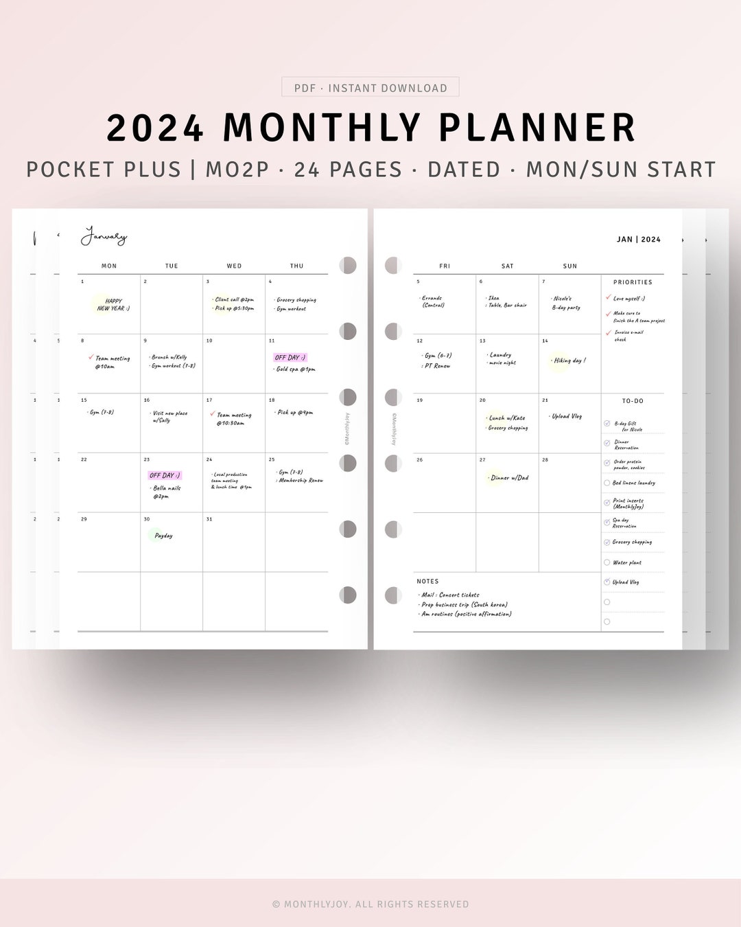 Agenda de poche mensuel 2024-2028: Planificateur mensuel 5 ans 60 mois, 1  mois sur 2 pages | Calendrier du 1er janvier 2024 au 31 décembre 2028 