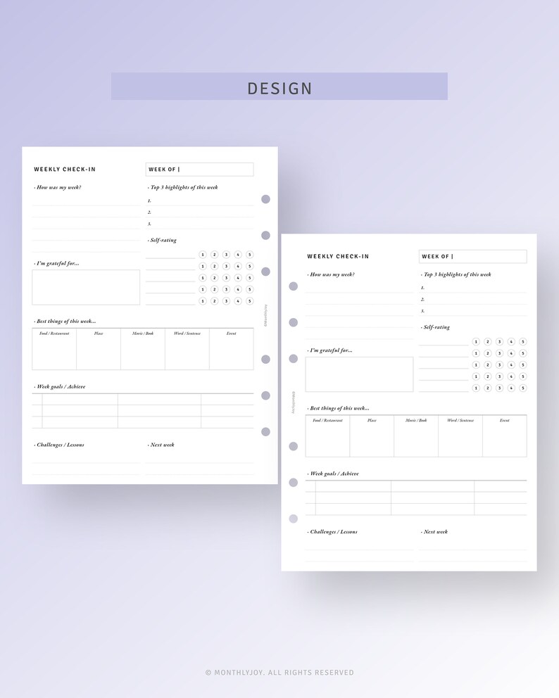 Weekly Reflection Template Printable B6 Inserts, Week in Review, Goal
