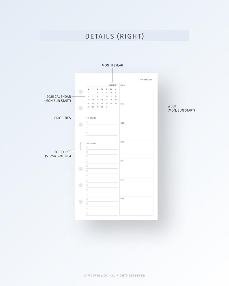 2026 Weekly Calendar Personal Size Printable Daily Schedule Organizer ...
