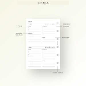 Pocket Ring, Daily Planner PDF Printable 2 Days on 1 Page, Undated ...