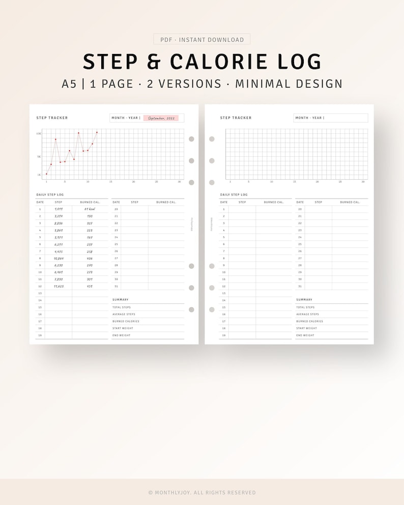 Step Tracker Printable A5 Inserts, Weight Loss Tracker, Calorie Log ...