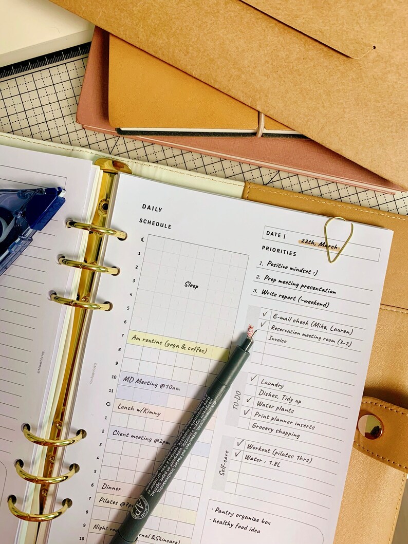 24 Hour Planner A5 Ring Inserts Printable Undated Hourly Etsy