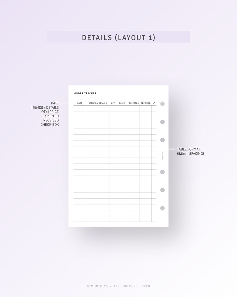A6 Planner Inserts Purchase Tracker Printable Online Etsy